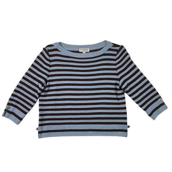 St. John Sport Womens Petite Blue And Black Striped Long Sleeve Wool Blend Top - Picture 1 of 10